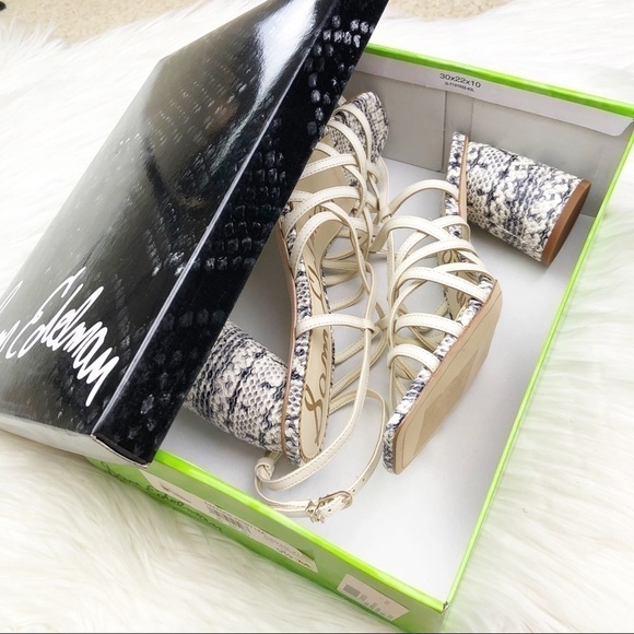 New Sam Edelman Daffodil Heeled Sandals in Reptile Embossed Modern Ivory - Picture 9 of 15